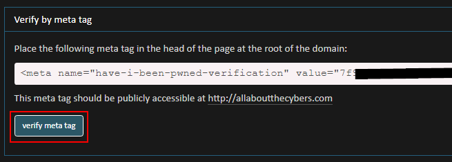 Verify by meta tag