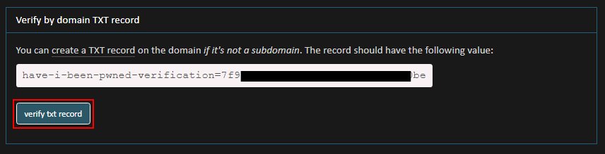 Verify by Domain TXT record