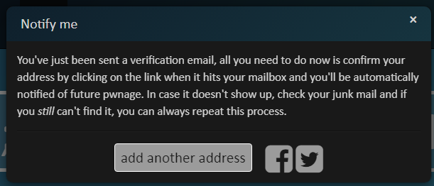 Confirmation that you have submitted your email address